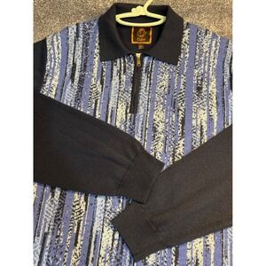 Cigar Men 3XL Quarter Zip Wool Blend Sweater Blue Abstract Knit Pullover 50%Wool